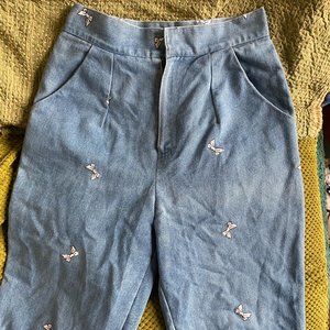 High waisted Blue Denim Jeans with Bow Embroidery